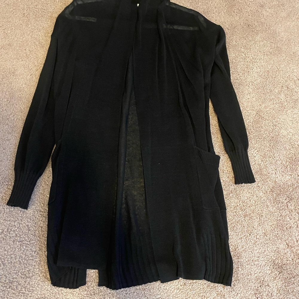 Black Long Cardigan Sweater with Open Front